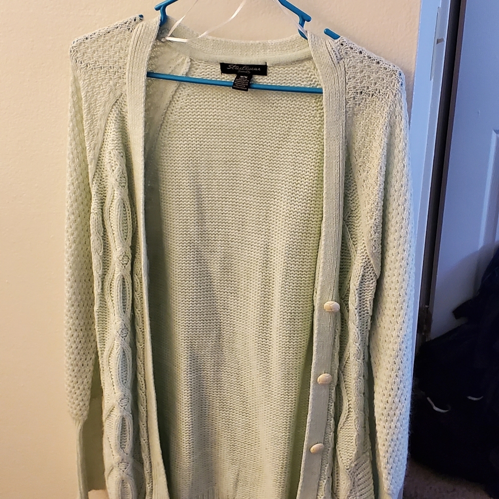 Light blue cardigan sweater